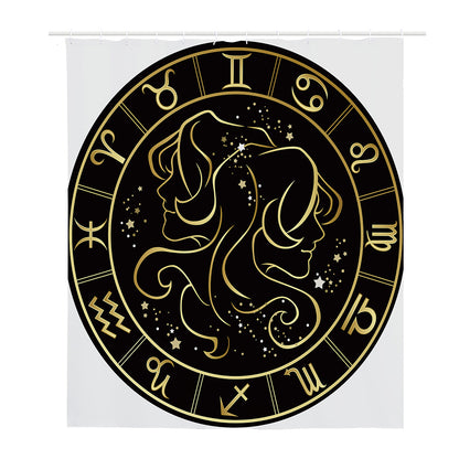 Gold And Black Gemini Sign Print Polyester Shower Curtain