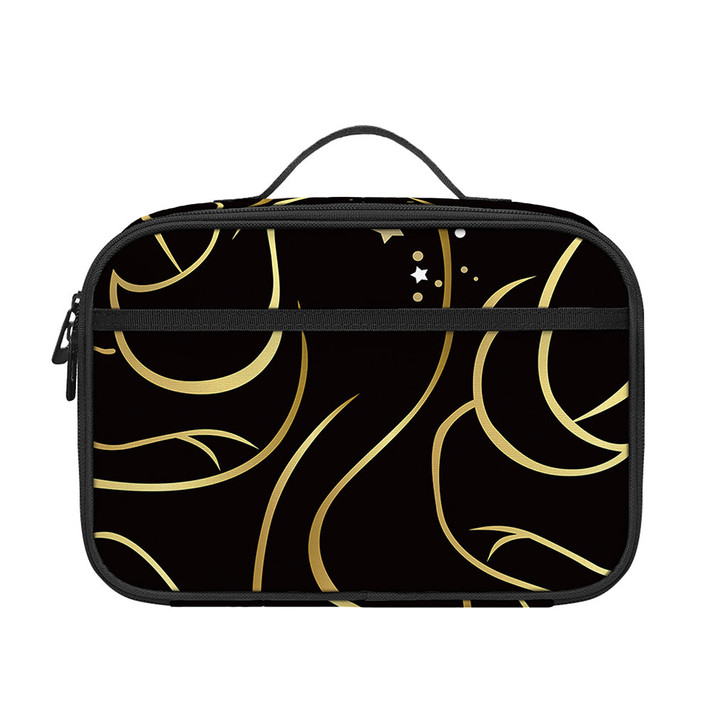 Gold And Black Gemini Sign Print Portable Lunch Bag