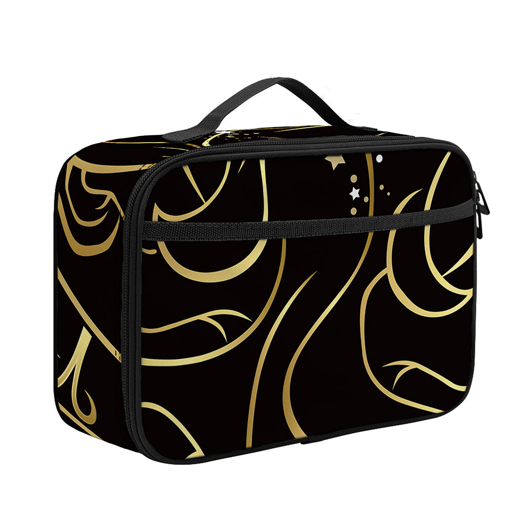 Gold And Black Gemini Sign Print Portable Lunch Bag