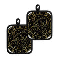 Gold And Black Gemini Sign Print Pot Holders
