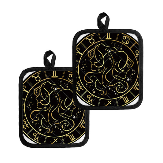 Gold And Black Gemini Sign Print Pot Holders