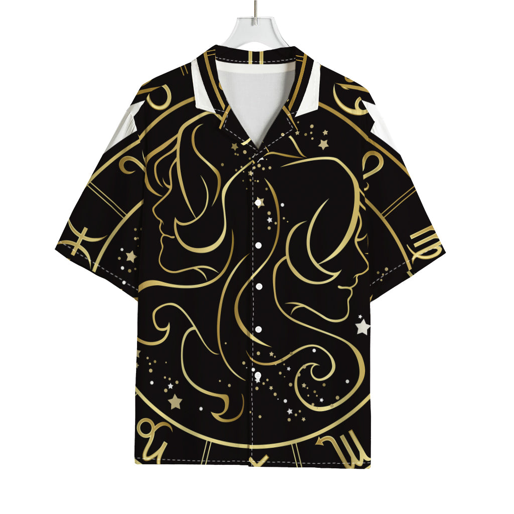 Gold And Black Gemini Sign Print Rayon Hawaiian Shirt