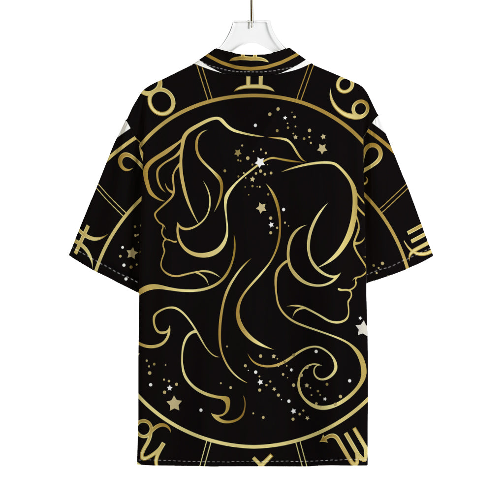 Gold And Black Gemini Sign Print Rayon Hawaiian Shirt