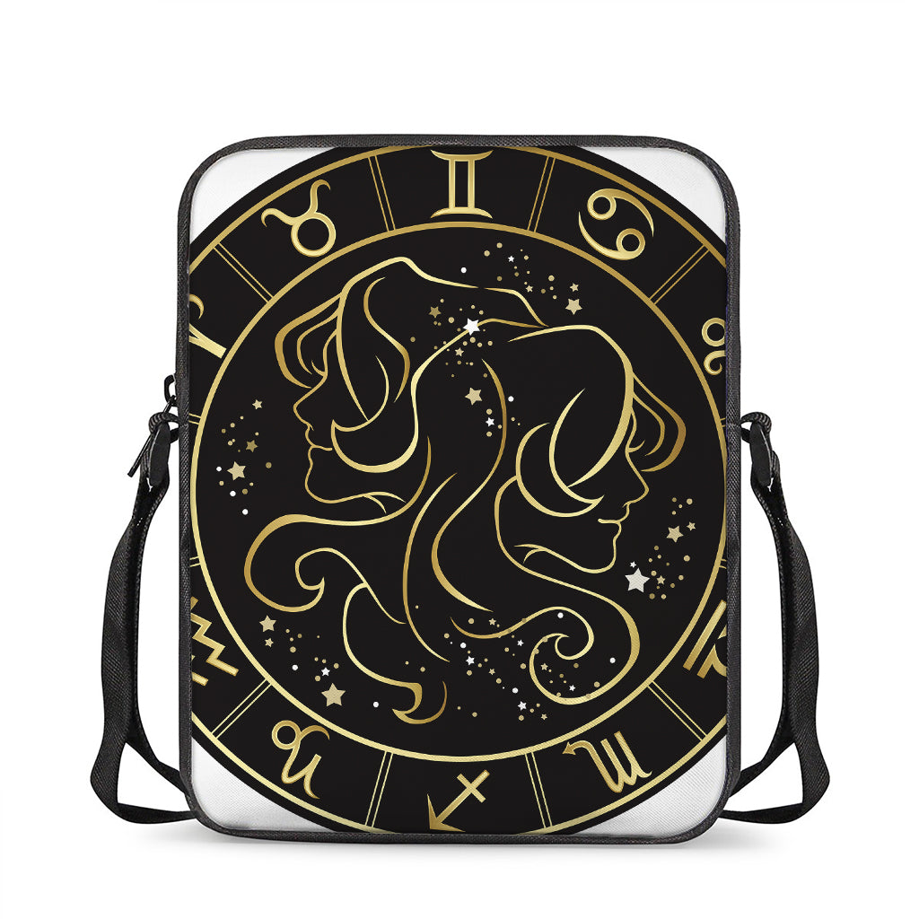 Gold And Black Gemini Sign Print Rectangular Crossbody Bag
