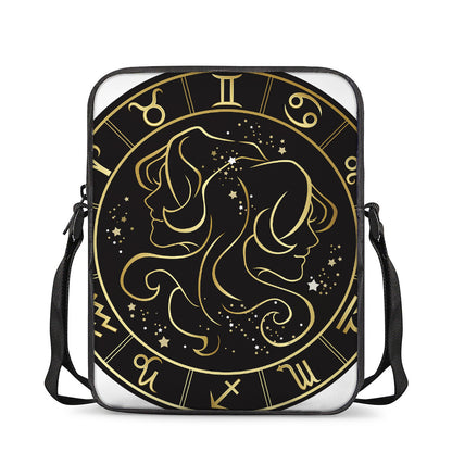Gold And Black Gemini Sign Print Rectangular Crossbody Bag