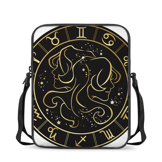 Gold And Black Gemini Sign Print Rectangular Crossbody Bag