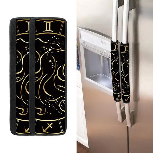 Gold And Black Gemini Sign Print Refrigerator Handle Covers
