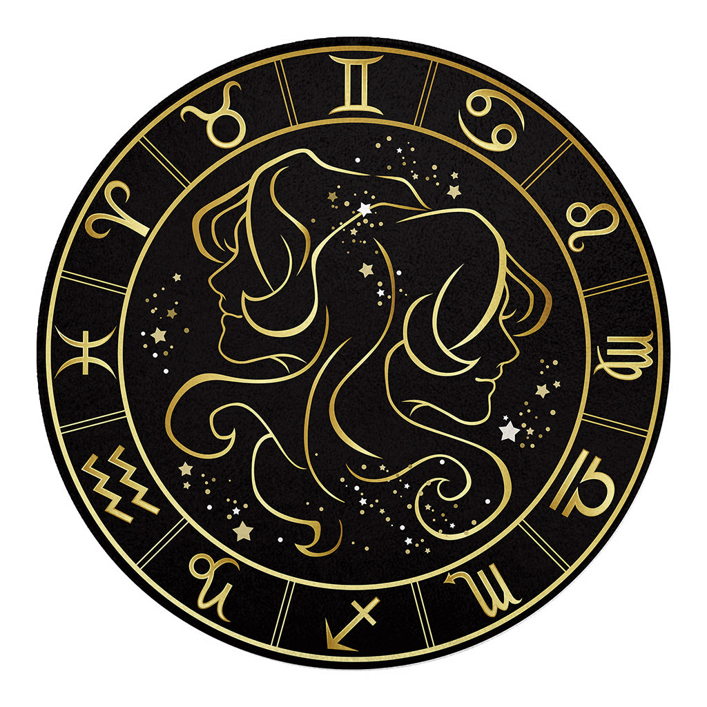 Gold And Black Gemini Sign Print Round Blanket