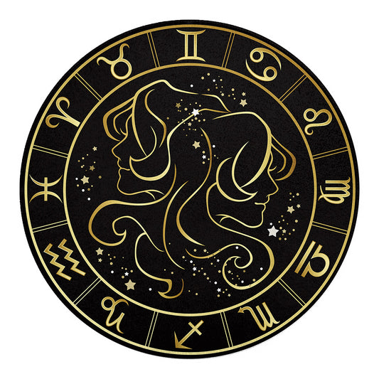 Gold And Black Gemini Sign Print Round Blanket
