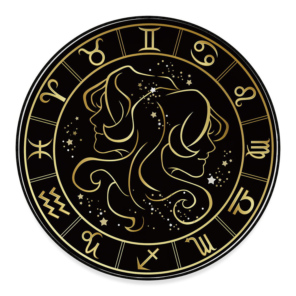 Gold And Black Gemini Sign Print Round Floor Mat