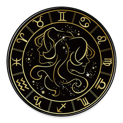 Gold And Black Gemini Sign Print Round Floor Mat