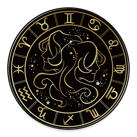 Gold And Black Gemini Sign Print Round Floor Mat