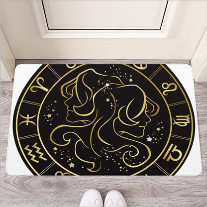 Gold And Black Gemini Sign Print Rubber Doormat