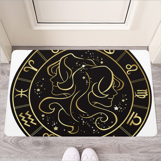 Gold And Black Gemini Sign Print Rubber Doormat