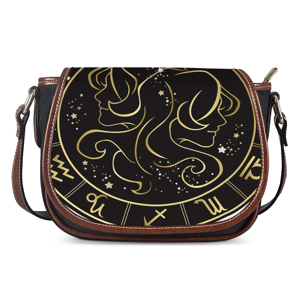 Gold And Black Gemini Sign Print Saddle Bag