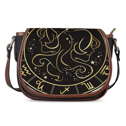 Gold And Black Gemini Sign Print Saddle Bag