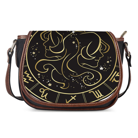 Gold And Black Gemini Sign Print Saddle Bag