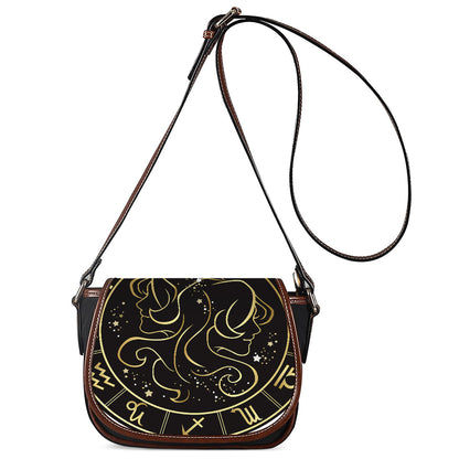 Gold And Black Gemini Sign Print Saddle Bag