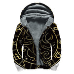Gold And Black Gemini Sign Print Sherpa Lined Zip Up Hoodie