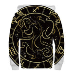 Gold And Black Gemini Sign Print Sherpa Lined Zip Up Hoodie