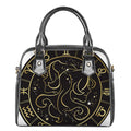 Gold And Black Gemini Sign Print Shoulder Handbag