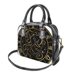 Gold And Black Gemini Sign Print Shoulder Handbag