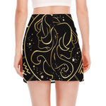 Gold And Black Gemini Sign Print Side Slit Mini Skirt