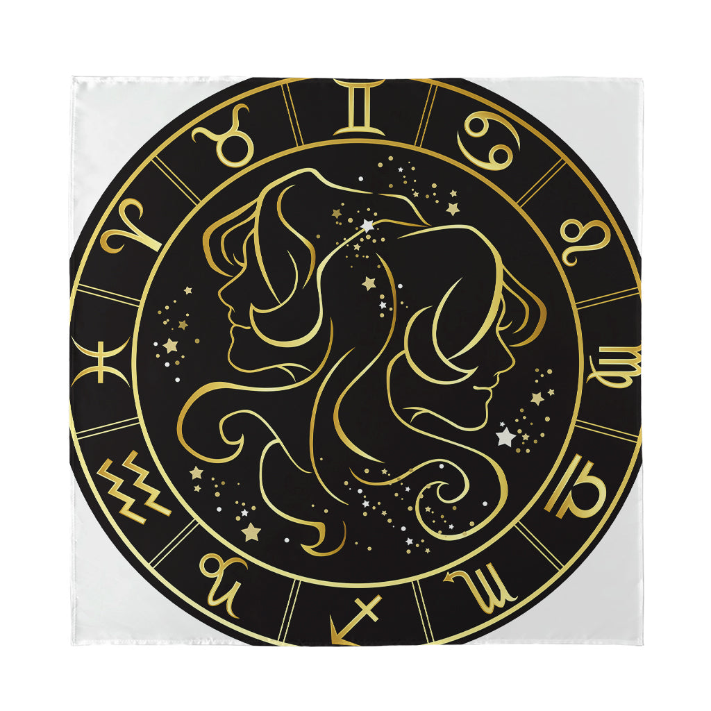Gold And Black Gemini Sign Print Silk Bandana