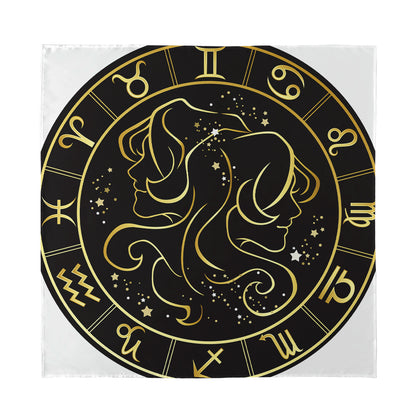 Gold And Black Gemini Sign Print Silk Bandana
