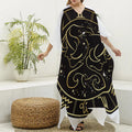 Gold And Black Gemini Sign Print Silk V-Neck Kaftan Dress
