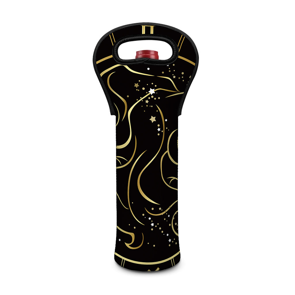 Gold And Black Gemini Sign Print Single Neoprene Wine Tote