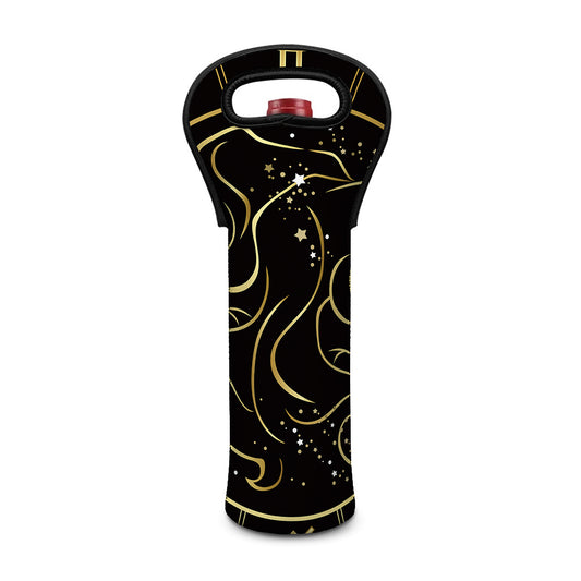 Gold And Black Gemini Sign Print Single Neoprene Wine Tote