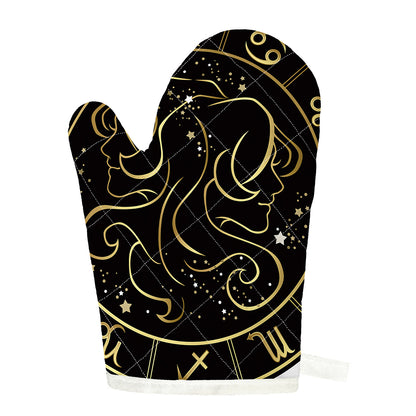 Gold And Black Gemini Sign Print Single Oven Mitt