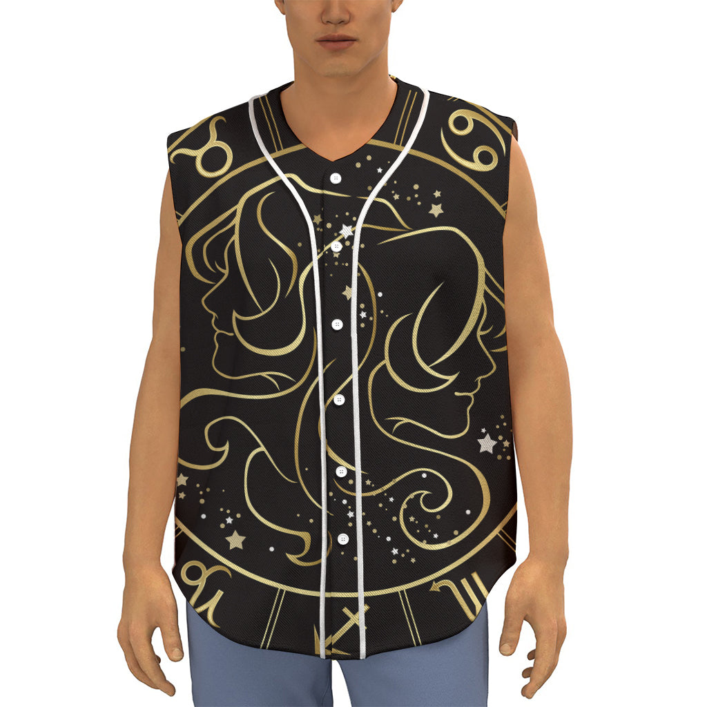 Gold And Black Gemini Sign Print Sleeveless Baseball Jersey
