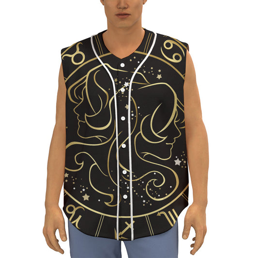 Gold And Black Gemini Sign Print Sleeveless Baseball Jersey