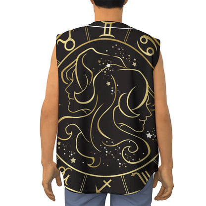 Gold And Black Gemini Sign Print Sleeveless Baseball Jersey