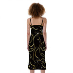 Gold And Black Gemini Sign Print Slim Fit Midi Cami Dress