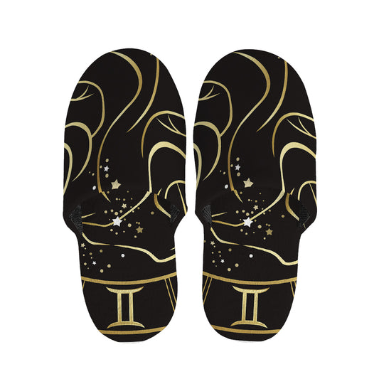 Gold And Black Gemini Sign Print Slippers
