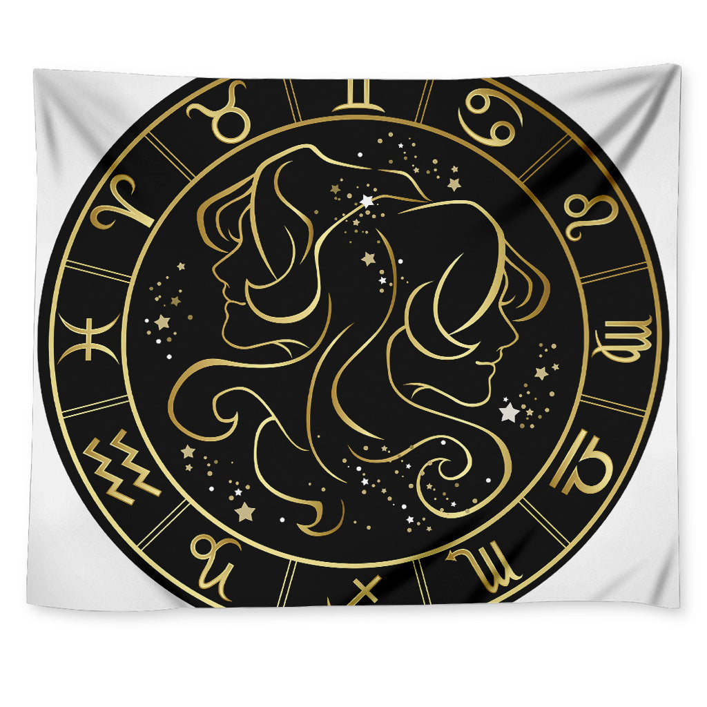 Gold And Black Gemini Sign Print Tapestry