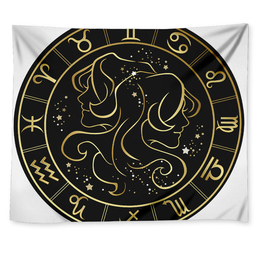 Gold And Black Gemini Sign Print Tapestry