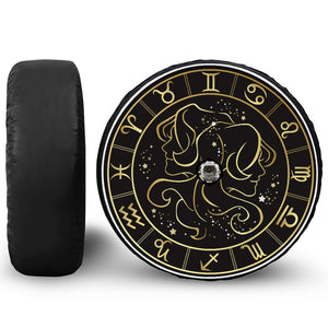 Gold And Black Gemini Sign Print Tire Cover With Camera Hole