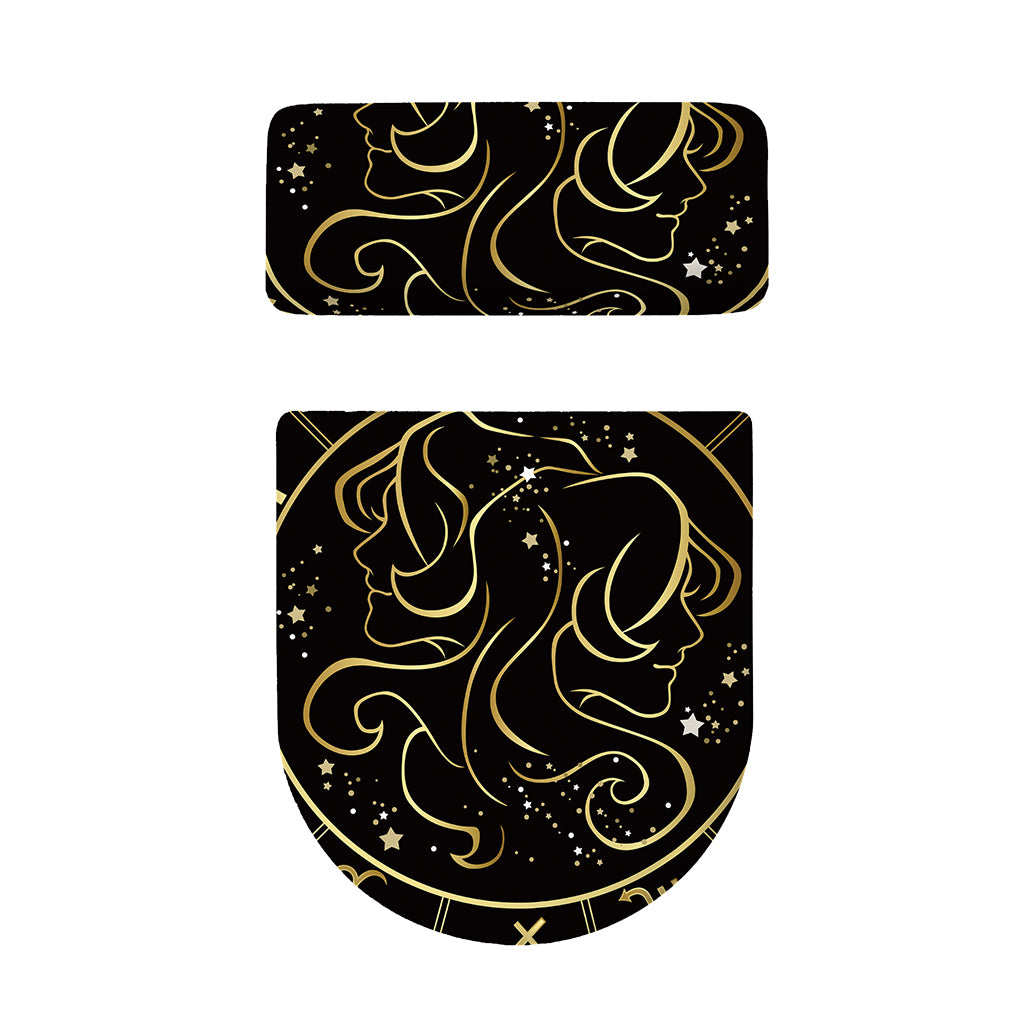 Gold And Black Gemini Sign Print Toilet Lid And Tank Cover Set
