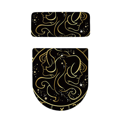 Gold And Black Gemini Sign Print Toilet Lid And Tank Cover Set
