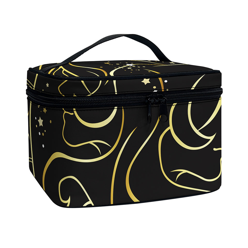 Gold And Black Gemini Sign Print Travel Makeup Bag