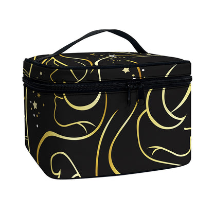 Gold And Black Gemini Sign Print Travel Makeup Bag