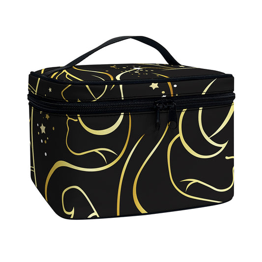 Gold And Black Gemini Sign Print Travel Makeup Bag