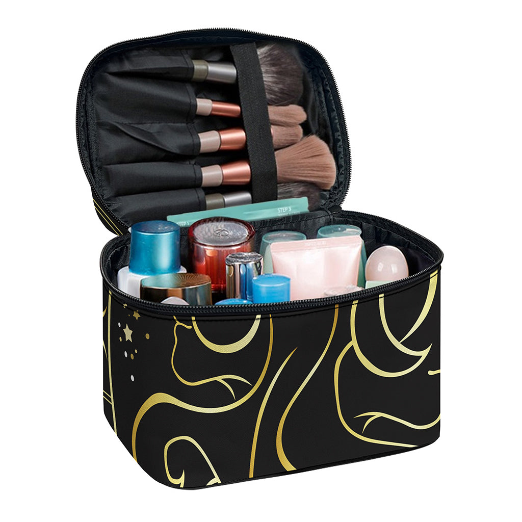 Gold And Black Gemini Sign Print Travel Makeup Bag
