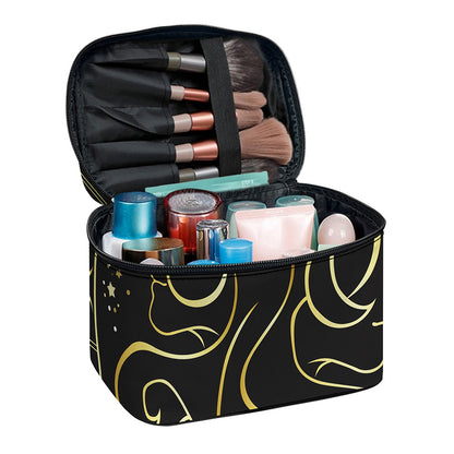 Gold And Black Gemini Sign Print Travel Makeup Bag