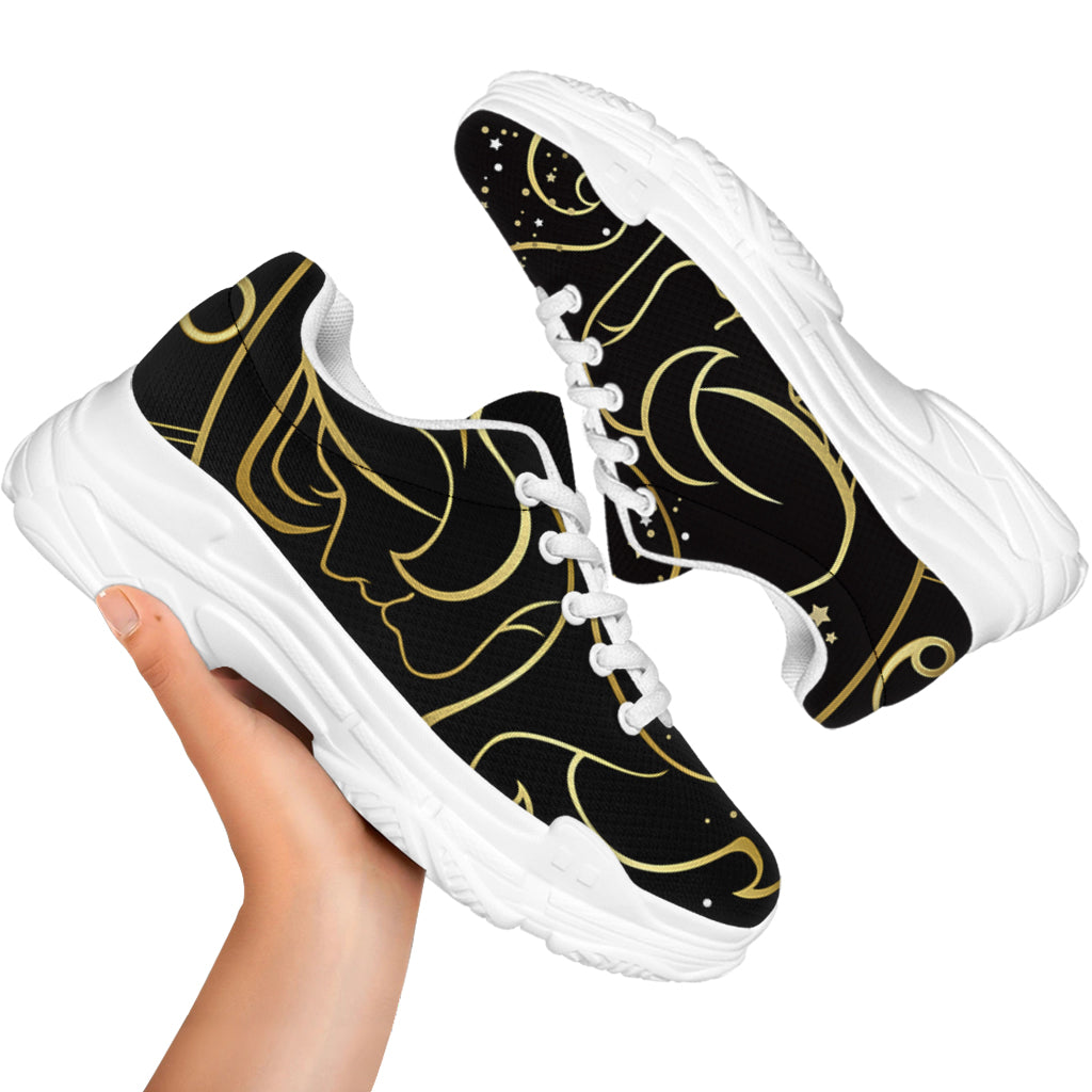 Gold And Black Gemini Sign Print White Chunky Shoes