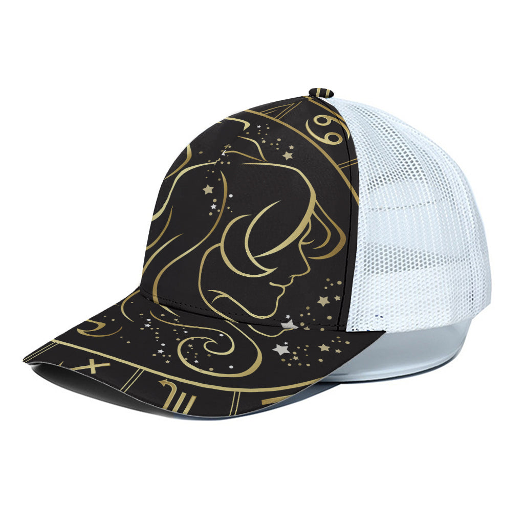 Gold And Black Gemini Sign Print White Mesh Trucker Cap